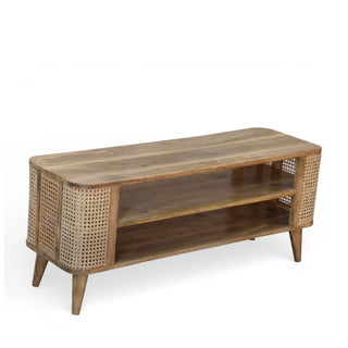 Larissa Rattan Sideboard Media Unit Open Shelves Cane Side Panels Natural Rattan