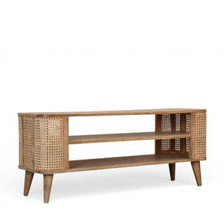 Larissa Rattan Sideboard Media Unit Open Shelves Cane Side Panels Natural Rattan