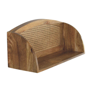Larissa Rattan Wall Shelf Woven Cane Back Arch Top Open Display Natural Rattan