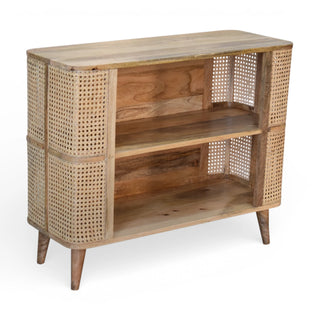 Larissa Rattan Sideboard Open Shelves Curved Cane Side Columns Natural Rattan