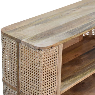 Larissa Rattan Sideboard Open Shelves Curved Cane Side Columns Natural Rattan