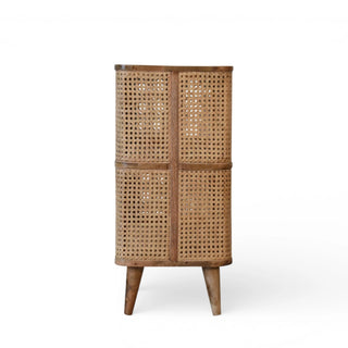 Larissa Rattan Sideboard Open Shelves Curved Cane Side Columns Natural Rattan