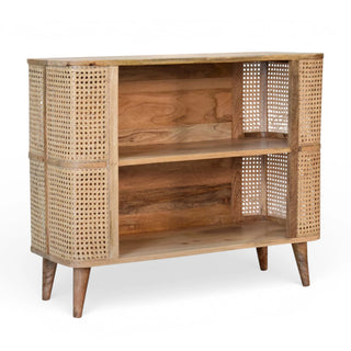Larissa Rattan Sideboard Open Shelves Curved Cane Side Columns Natural Rattan