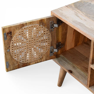 Rosalie Rattan Sideboard Media Unit Cut-Out Petal Doors Natural Rattan