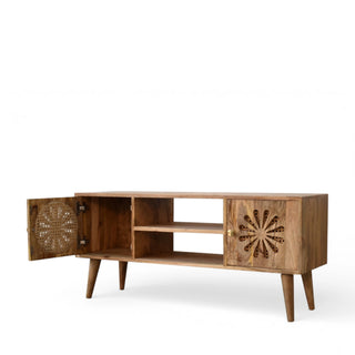 Rosalie Rattan Sideboard Media Unit Cut-Out Petal Doors Natural Rattan