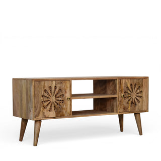 Rosalie Rattan Sideboard Media Unit Cut-Out Petal Doors Natural Rattan