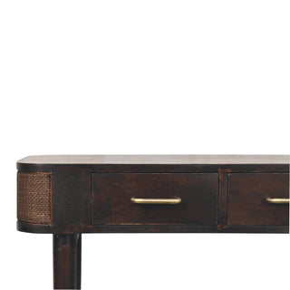 Belmont Rattan Console Table Woven Side Panels 2 Drawers Brass-Capped Legs Natural Rattan