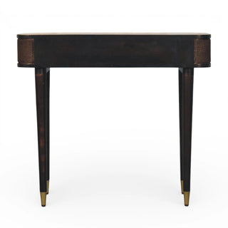 Belmont Rattan Console Table Woven Side Panels 2 Drawers Brass-Capped Legs Natural Rattan