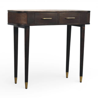 Belmont Rattan Console Table Woven Side Panels 2 Drawers Brass-Capped Legs Natural Rattan