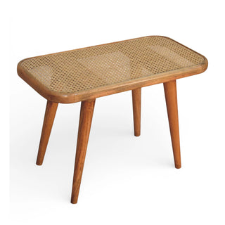 Larissa Rattan Bench Woven Cane Top Rounded Corners Splayed Legs Natural Rattan