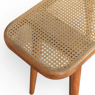 Larissa Rattan Bench Woven Cane Top Rounded Corners Splayed Legs Natural Rattan