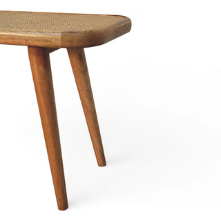 Larissa Rattan Bench Woven Cane Top Rounded Corners Splayed Legs Natural Rattan