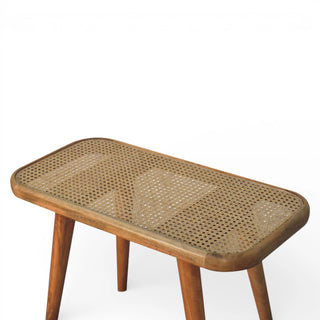 Larissa Rattan Bench Woven Cane Top Rounded Corners Splayed Legs Natural Rattan