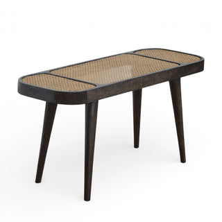 Rattan Bench Woven Cane Top Carbon Black Splayed Legs Natural Rattan