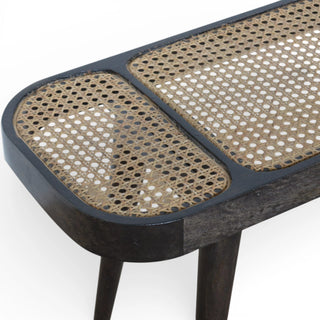 Rattan Bench Woven Cane Top Carbon Black Splayed Legs Natural Rattan
