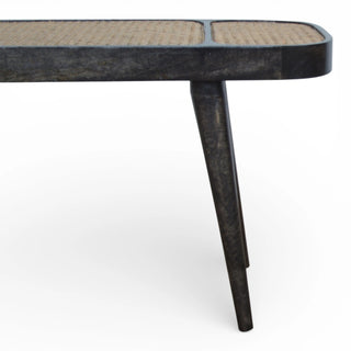 Rattan Bench Woven Cane Top Carbon Black Splayed Legs Natural Rattan