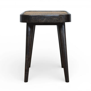 Rattan Bench Woven Cane Top Carbon Black Splayed Legs Natural Rattan