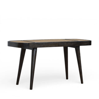 Rattan Bench Woven Cane Top Carbon Black Splayed Legs Natural Rattan