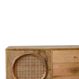 Larissa Rattan Sideboard Circular Cane Porthole Panel 3 Drawers Natural Rattan