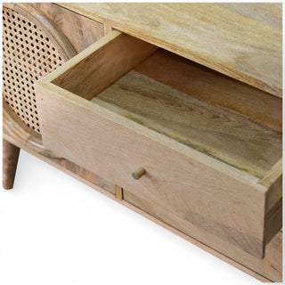 Larissa Rattan Sideboard Circular Cane Porthole Panel 3 Drawers Natural Rattan