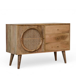 Larissa Rattan Sideboard Circular Cane Porthole Panel 3 Drawers Natural Rattan