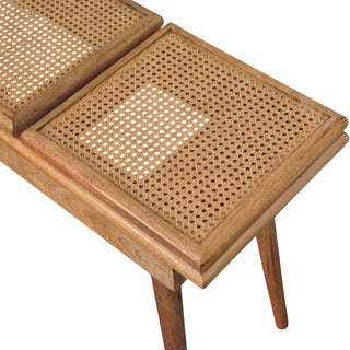 Larissa Rattan Bench Tri-Panel Cane Top Nordic Legs Natural Rattan