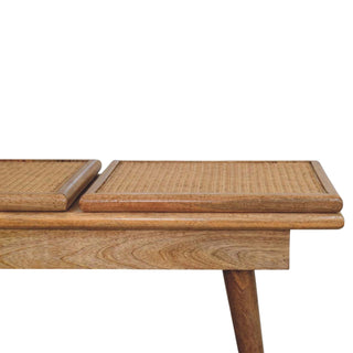 Larissa Rattan Bench Tri-Panel Cane Top Nordic Legs Natural Rattan