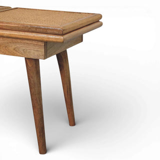 Larissa Rattan Bench Tri-Panel Cane Top Nordic Legs Natural Rattan