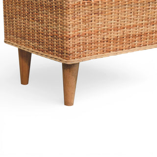 Riviera Rattan Bench Wicker Wrap Curved Armrests Cream Boucle Natural Rattan
