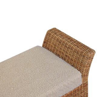 Riviera Rattan Bench Wicker Wrap Curved Armrests Cream Boucle Natural Rattan