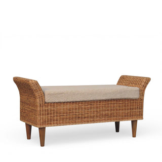 Riviera Rattan Bench Wicker Wrap Curved Armrests Cream Boucle Natural Rattan