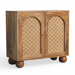 Rattan Sideboard Arch Cane Double Doors Chunky Ball Feet Brass Knobs Natural Rattan