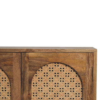 Rattan Sideboard Arch Cane Double Doors Chunky Ball Feet Brass Knobs Natural Rattan