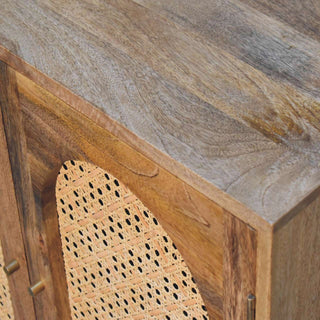 Rattan Sideboard Arch Cane Double Doors Chunky Ball Feet Brass Knobs Natural Rattan