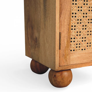 Rattan Sideboard Arch Cane Double Doors Chunky Ball Feet Brass Knobs Natural Rattan