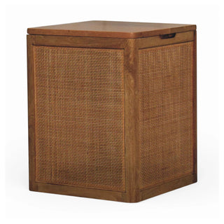 Larissa Rattan Storage Box Square Cube Cane Panel Lift-Up Lid Natural Rattan