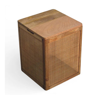 Larissa Rattan Storage Box Square Cube Cane Panel Lift-Up Lid Natural Rattan