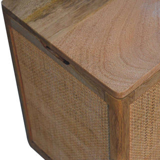 Larissa Rattan Storage Box Square Cube Cane Panel Lift-Up Lid Natural Rattan