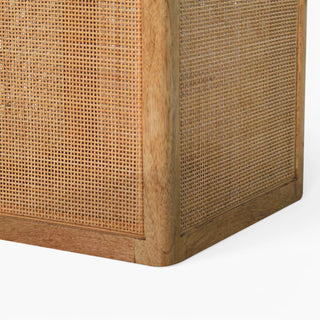 Larissa Rattan Storage Box Square Cube Cane Panel Lift-Up Lid Natural Rattan