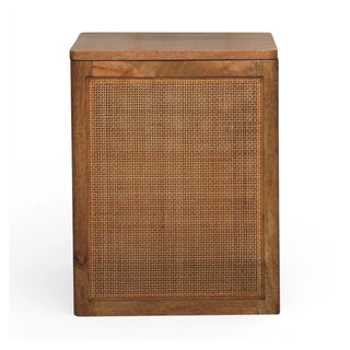 Larissa Rattan Storage Box Square Cube Cane Panel Lift-Up Lid Natural Rattan
