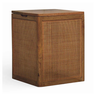 Larissa Rattan Storage Box Square Cube Cane Panel Lift-Up Lid Natural Rattan
