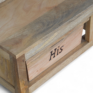 Mid-Century Storage Bench | His & Hers Carved Solid Wood