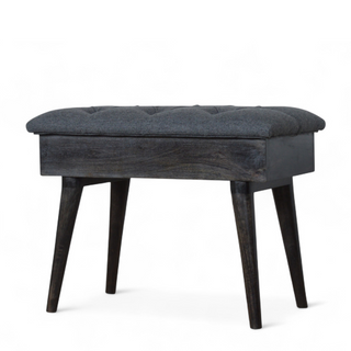 Black Tweed Upholstered Solid Wood Storage Bench