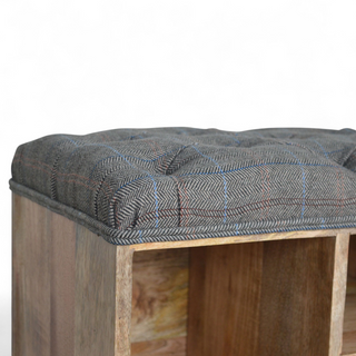 Mid-Century Modern Tweed Upholstered Shoe Storage Bench