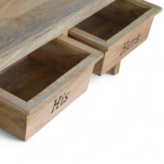 Mid-Century Storage Bench | His & Hers Carved Solid Wood