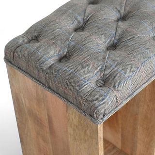 Mid-Century Modern Tweed Upholstered Shoe Storage Bench