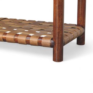 Mid-Century Modern Solid Wood Regency Woven Bench