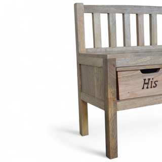 Mid-Century Storage Bench | His & Hers Carved Solid Wood