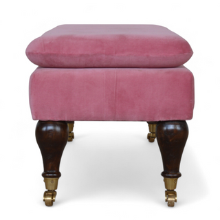 Mid-Century Modern Pink Velvet Bench with Castor Legs