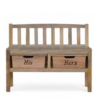 Mid-Century Storage Bench | His & Hers Carved Solid Wood